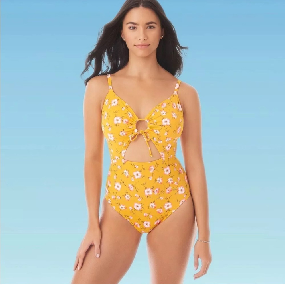 Sunny Yellow Floral One Piece Slimming Swimsuit